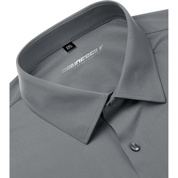 Men Silver Long Sleeve Slim Muscle Fit Wrinkle Free Button Down Dress Shirts - Picture 4 of 9